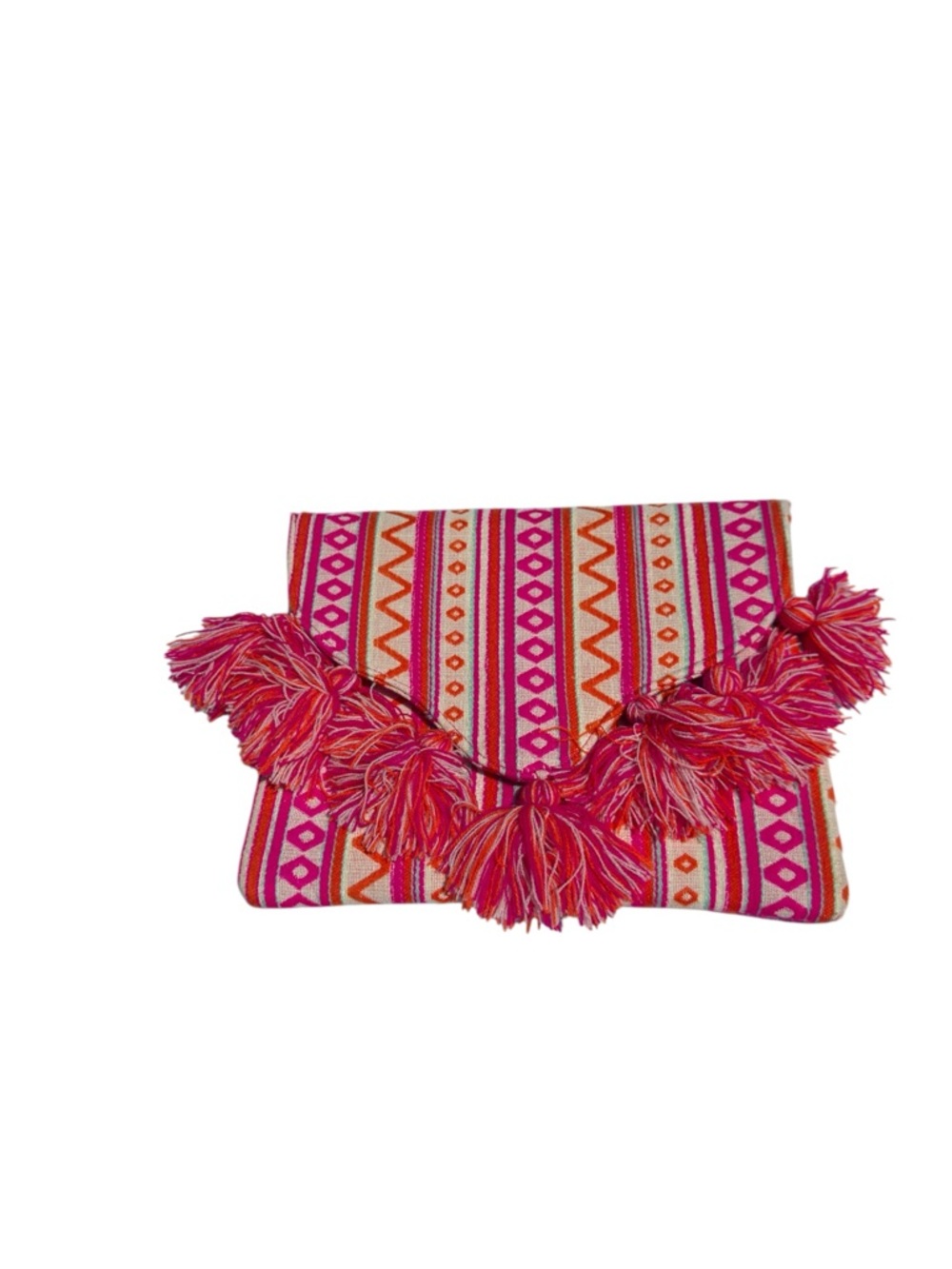 Mud Pie Woven Envelope Clutch Boho Festival NWT‎ Pink Orange Geometric Tassel